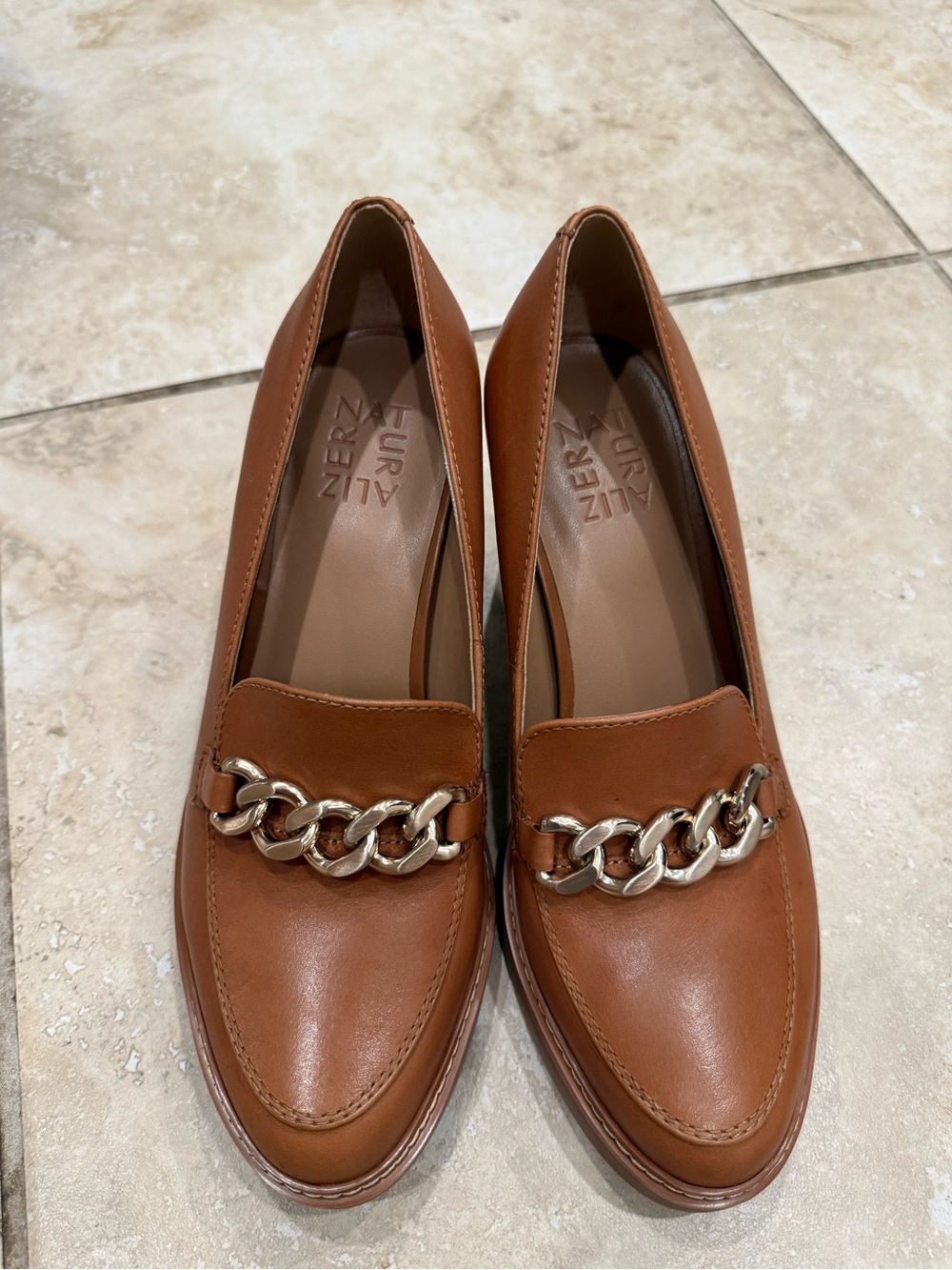 Naturalizer Brown Leather Chain-Trim Loafers